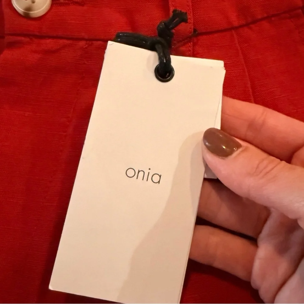 NWT Onia Air Linen Pleated Trousers Size‎ 2 | Dark Red Wide Leg High Rise Pants